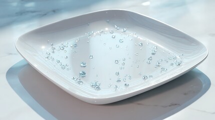 White plate with water droplets close up shot for product photography and abstract background images use