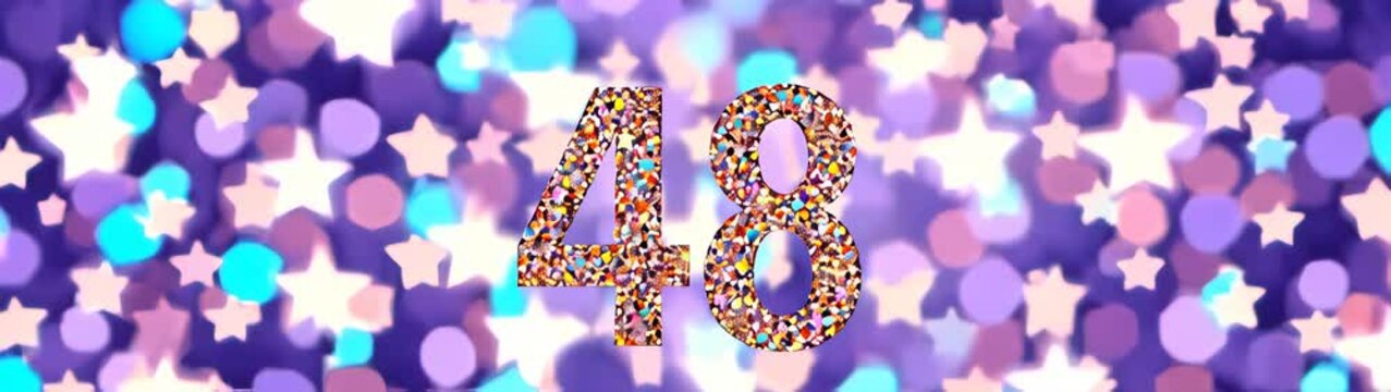 Number 48 of gold sprinkles on a purple background