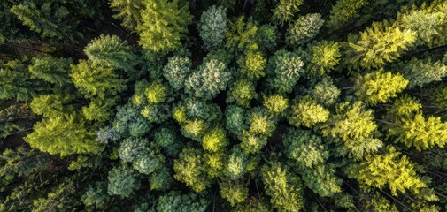 Naklejka premium The lush green forest viewed from above showcasing a beautiful natural landscape.