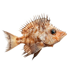 A spiky brown fish isolated on black background a detailed close up view