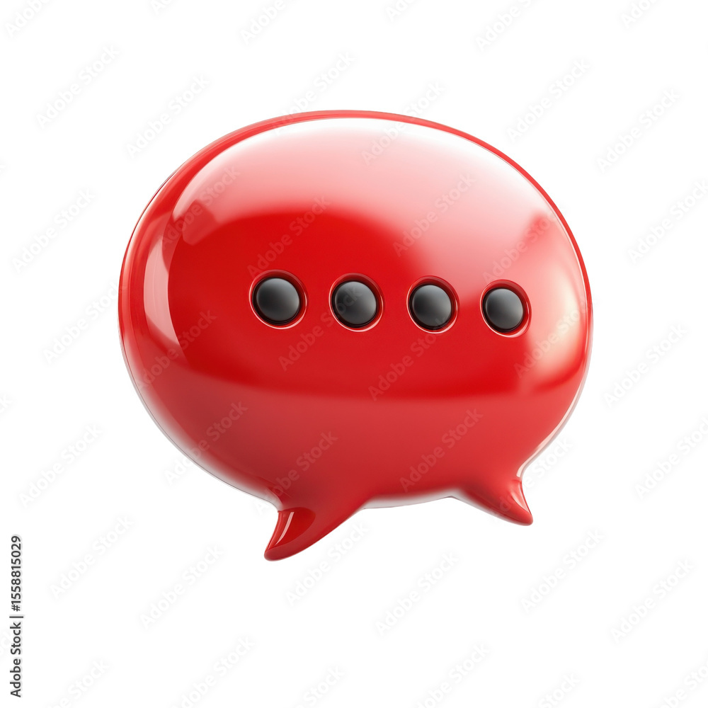 Poster shiny red speech bubble with ellipsis communication icon chat message on transparent background