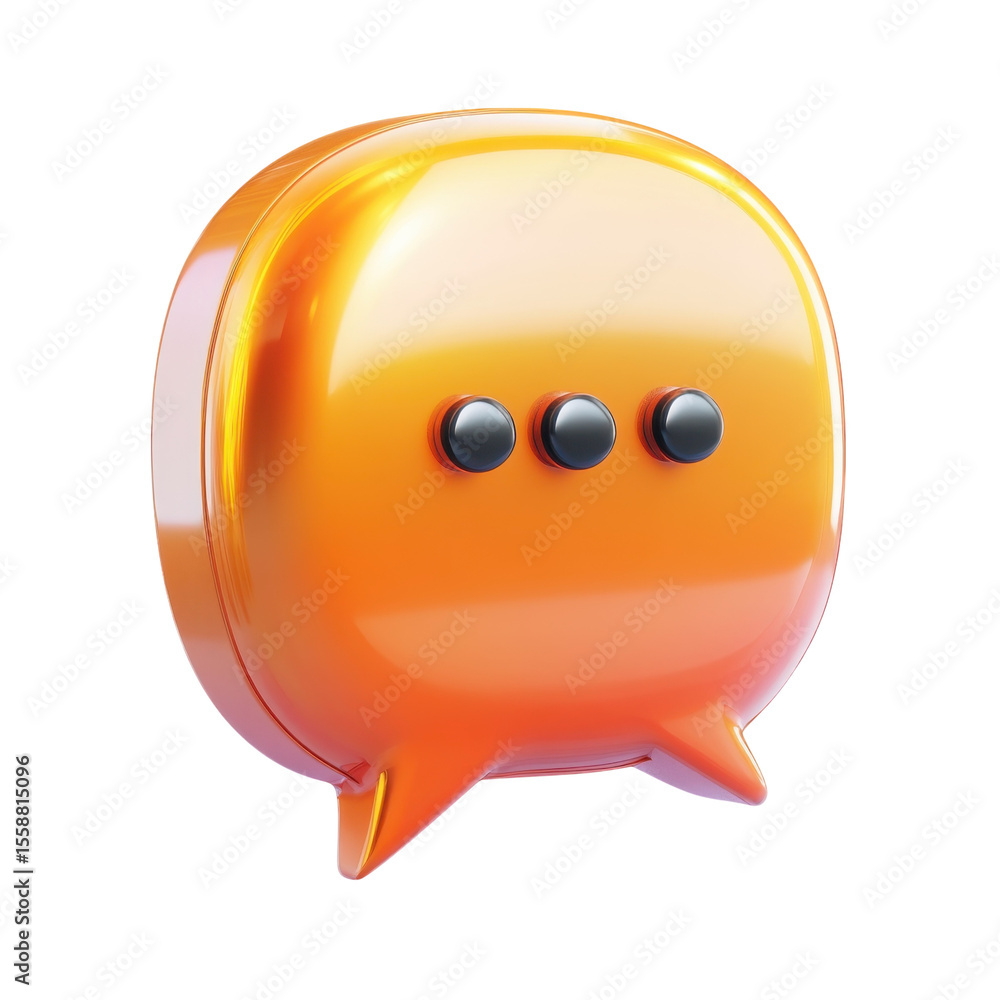 Aufkleber shiny orange speech bubble with ellipsis communication message on transparent background
