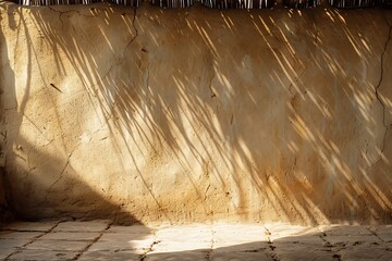 Sunlit clay wall with natural shadows high resolution picture