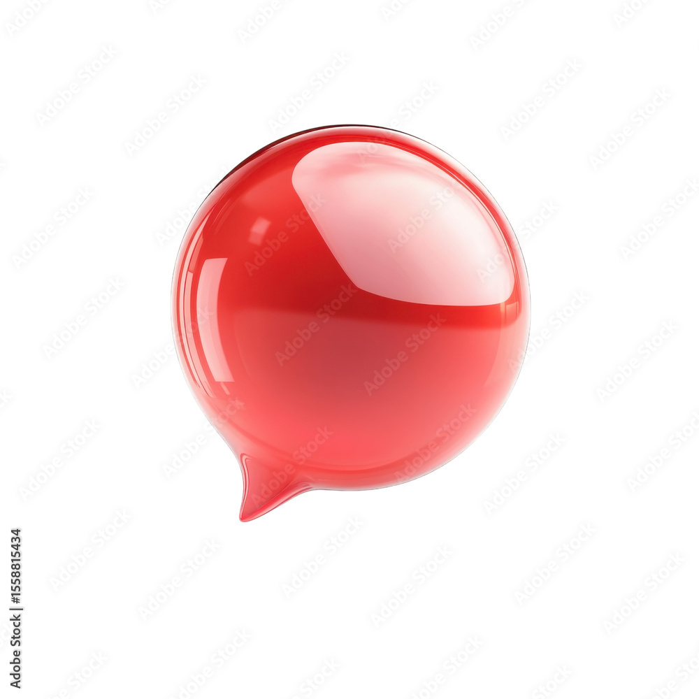 Poster red chat bubble 3d render social media notification icon shiny speech on transparent background