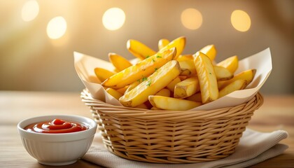 Homemade Parsley Root French Fries with Ketchup