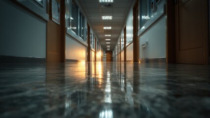 Mysterious Long Hallway Illuminated by Bright Light Creating an Enigmatic and Inviting Atmosphere