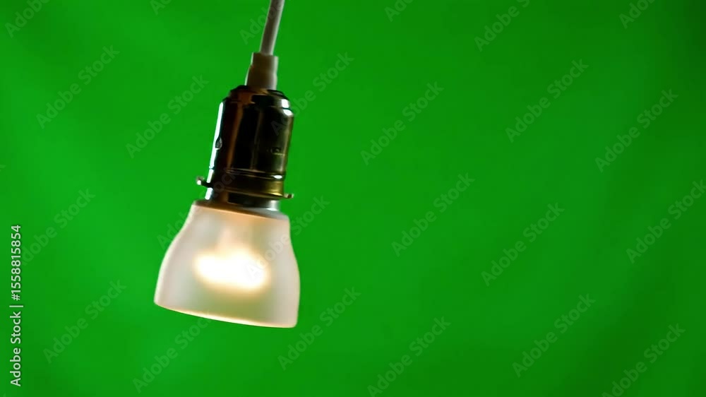 Poster rotating lightbulb with warm glow on green screen for visual effects, compositing