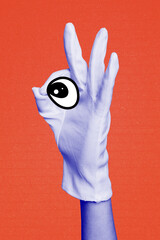 Composite sketch 3D photo collage of gesture body language showing finger symbol ok illustration...