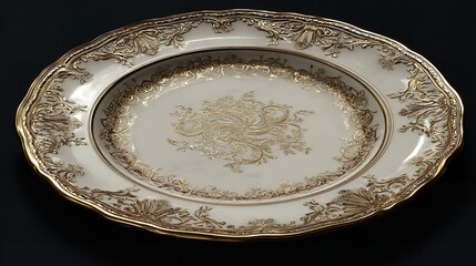 Elegant gold trim serving platter ornate design vintage style decorative plate antique tableware for dining