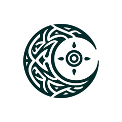 Tribal moon crescent in dark green, flat design