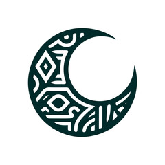 Tribal moon crescent in dark green, flat design