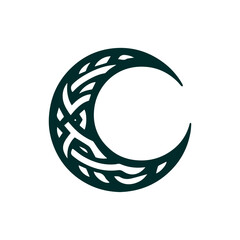 Tribal moon crescent in dark green, flat design