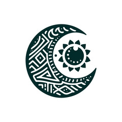 Tribal moon crescent in dark green, flat design