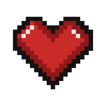 Red heart designs, from pixelated to diamond-encrusted, are romantic symbols of love for Valentine's Day heart shape pixel vector illustration on white background