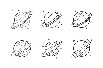 space planet icon line art vector illustration design