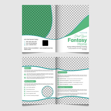 Modern creative bi-fold brochure design for real estate agency