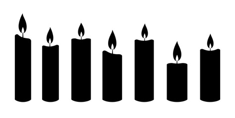 Candle vector silhouette icon. Memorial flame birthday symbol candlelight isolated icon.
