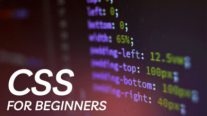 This image showcases CSS code on a dark background, highlighting the text 'CSS FOR BEGINNERS',...