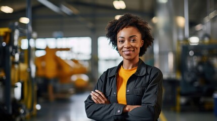 Fototapeta premium confident female industrial worker in factory