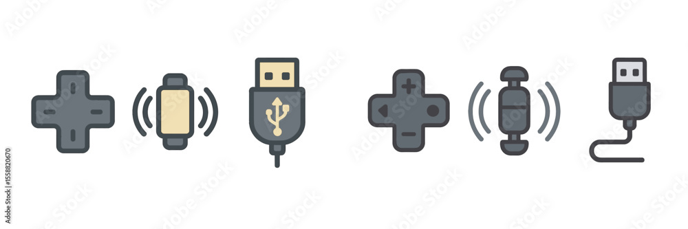 Poster unique collection of gaming controller icons illustrating wireless and usb connections in a minimali