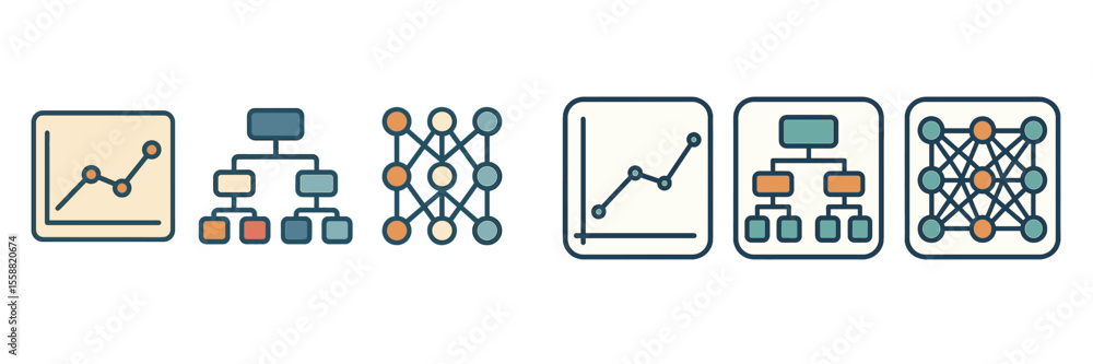 Poster various infographic designs showing data visualization techniques and flowcharts for analytical purp