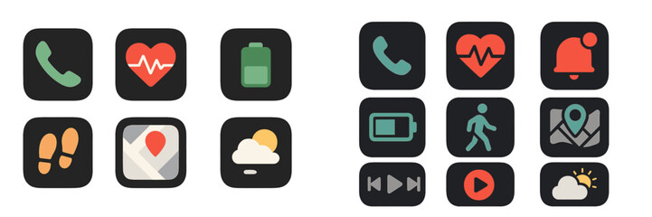 Collection of app icons representing health, communication, and navigation features