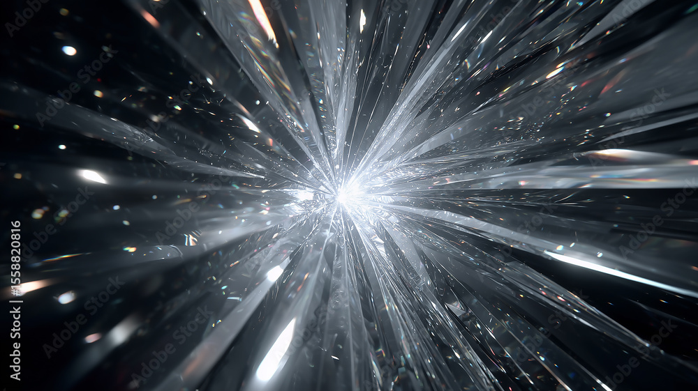 Poster bright light shining through glass surfaces creating abstract pattern