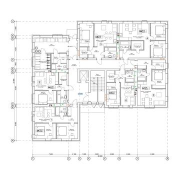 Vector architectural project of a multistory building floor plan	
