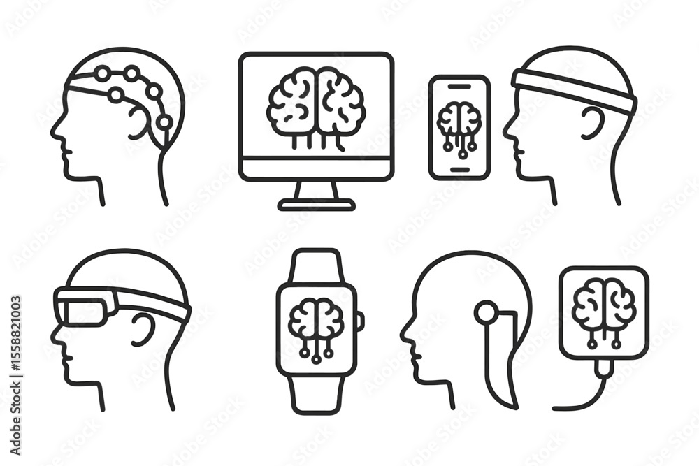 Poster exploring brain-computer interfaces in technology and health applications for enhancing cognitive ab