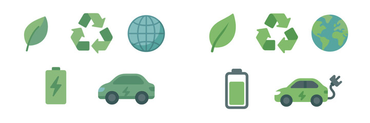 Green energy symbols showcasing eco-friendly practices related to electric vehicles and sustainability
