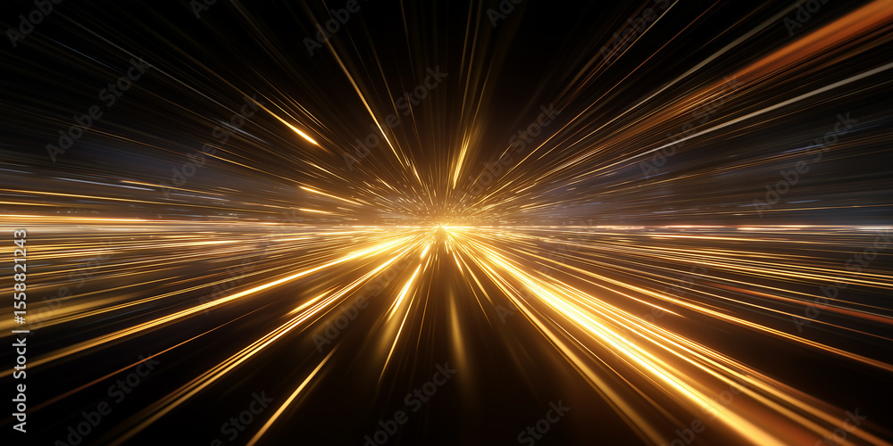 Poster golden streaks of light exploding from a central point on a dark background