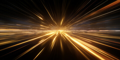 Golden streaks of light exploding from a central point on a dark background