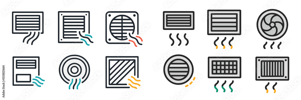 Poster different types of vents and air flow systems displayed in a creative layout in a modern design form
