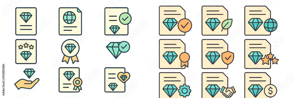 Poster unique icons representing various aspects of quality assurance and certification processes in a corp
