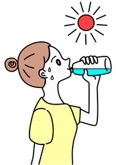 水分補給　女性　イラスト　ペットボトル