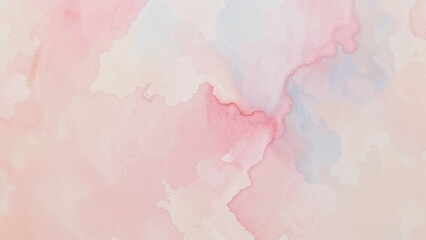 Abstract watercolor painting in soft pastel hues of pink, peach, and blue, showcasing flowing, cloud-like forms.