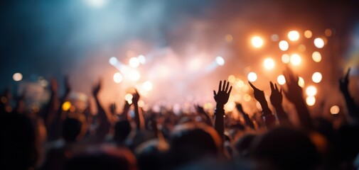 The vibrant crowd enjoying a live music performance under dazzling lights.