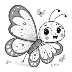  "Charming Kawaii Butterfly Illustration A Delightful Black and White Design" Colouring Images