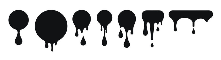 Drip paint circle melt chocolate. Splash vector drop sauce ink liquid round blob black splatter.