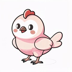 Obraz premium Adorable cartoon chicken character with a charming pink appearance, rounded features, and friendly expression. Perfect for children's illustrations, playful designs, and branding.