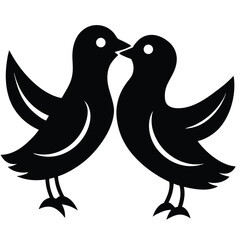 Two stylized black birds silhouettes kissing on a white background