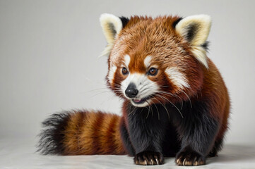 Adorable red panda with bushy striped tail and white facial markings animal wildlife