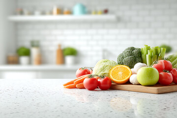 Fresh Produce on Sleek Kitchen Countertop, Bright and Tidy Setup

