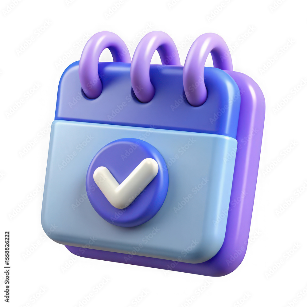 Poster 3d rendered calendar icon with check mark indicating approved or completed tasks