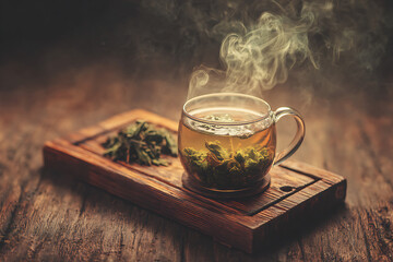 Herbal Tea for Relaxation on Tray, Soft Warm Setting