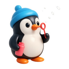 PNG Cute penguin blowing bubbles illustration.