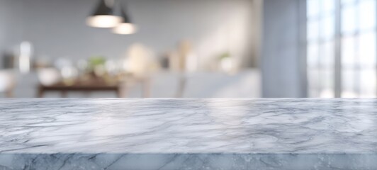 The polished marble countertop with a stylish modern kitchen backdrop.