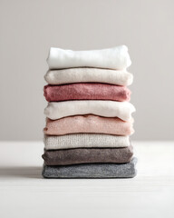 Stack of Soft Baby Clothes on White Background with Warm Light