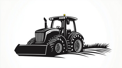 Naklejka premium A sleek black and white illustration of a tractor, symbolizing agriculture and farming technology