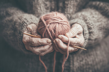 Senior Knitting with Gentle Yarn, Calm and Intimate Scene